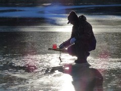Setting up the tip up for the afternoon northern and walleye bite.